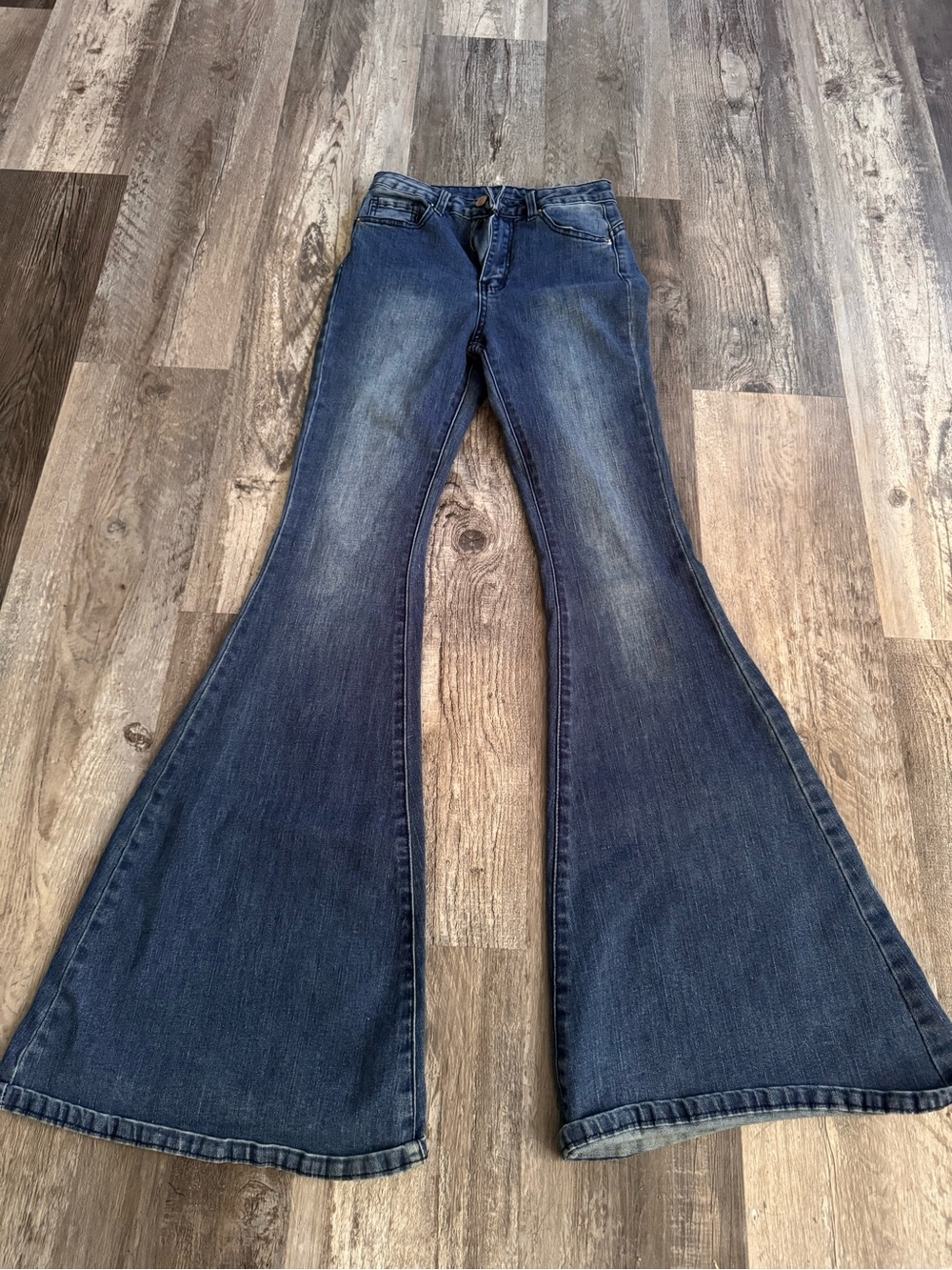 SHEIN Dark Blue Wide Leg Flare Jeans